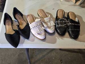 lot 259 image: CL Laundry Black Flats, White and Black Karoline Studded Slip-On Sandals - Sizes 6 12 and 7