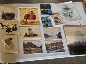 lot 299 image: Collection of Assorted Prints and Artwork Including Dog Portraits, Scenic Landscapes, and Floral Designs