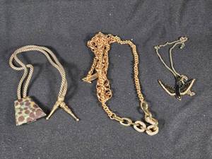 lot 343 image: Stone Jewelry Lot including Bird Pendant Necklace, Chain Necklace, and Bolo Tie