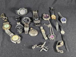 lot 351 image: Lot of Mixed Watches including Timex, Fossil, and More - Most Parts Only, All Untested