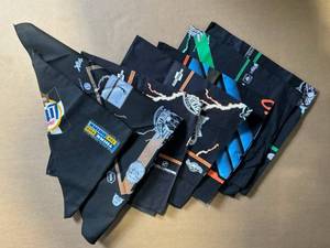 lot 27 image: Harley-Davidson Bandana Set - Assorted Logo Bandanas on Black Fabric