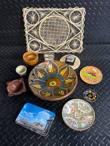 lot 42 image: Assorted Decorative Ceramics, Woven Placemat & Small Souvenir Items