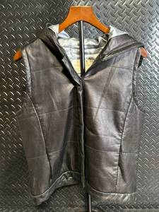 Mango Leather Hooded Vest - Black, Size M, 100% Leather
