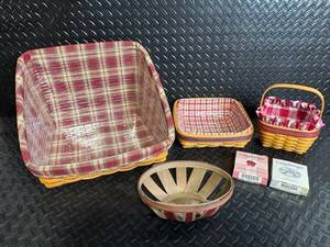 lot 60 image: Longaberger Baskets Handwoven Dresden OH USA - Plaid-Lined Baskets with Accessories