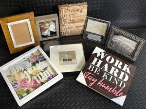 lot 69 image: It Will All Work Out Sign & Work Hard Be Kind Sign - Assorted Wall Art Frames & Floral Prints