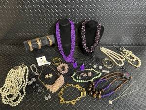 lot 70 image: Adrienne Vittadini Jewelry Assortment - Purple Bead Necklaces, Pearl Necklaces, Earrings