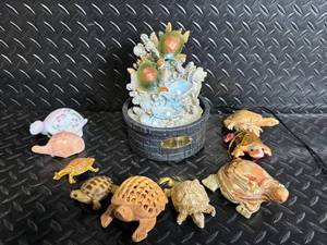 lot 77 image: Newport Coast Turtle Water Fountain with Coral Rock & 7 Hand-Carved Turtles