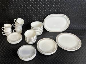 lot 90 image: Centra Pastel Border Dinnerware Set - Mugs, Plates, Bowls & Oval Platter
