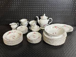 lot 91 image: Royal Kensington Collection Floral China Dinnerware Set with Teapot - Pink Roses