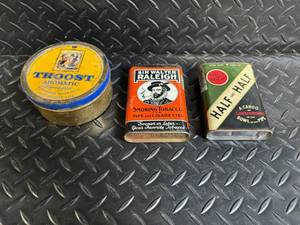 lot 108 image: Troost Aromatic Tin, Sir Walter Raleigh Tobacco Tin, Half & Half Tin