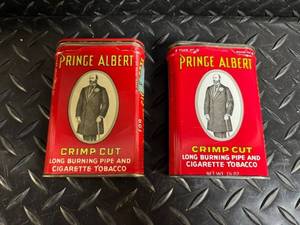 lot 110 image: Prince Albert Crimp Cut Pipe Tobacco Tin - Red, 2-Pack