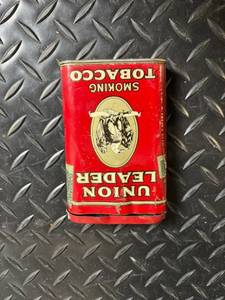 lot 111 image: Union Leader Smoking Tobacco Tin - Vintage Red Metal Canister