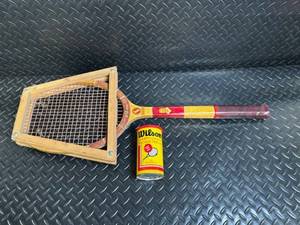 lot 119 image: Wilson Wood Tennis Racquet - Vintage with Can of Championship Racquetballs