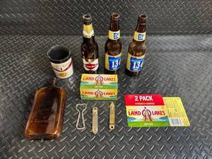 lot 138 image: Minnesota 13 Beer Bottles, Land O Lakes Butter 2-Pack, Antique Bottle & Tools