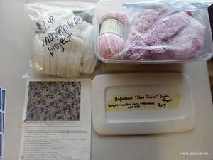 lot 19 image: Unfinished Best Friends Scarf Project w Instructions, Yarn & Needles