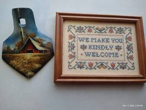 lot 21 image: Beautiful Hand Painted Blade & Framed Cross-stitch