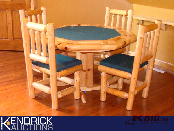 lot 18 image: Custom Log Card Table with 4 Log Chairs