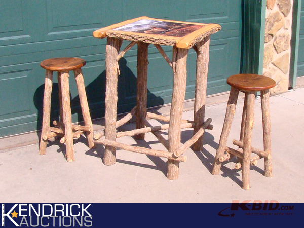 lot 23 image: Log Wood Rustic Table with 2 Stools