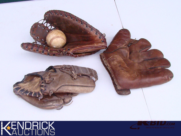 lot 82 image: Antique Leather Baseball Gloves