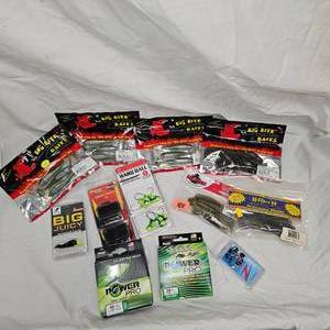 lot 1 image: Big Bite Baits, Power Line Pro, Jigheads,Missle Baits, Kenders
