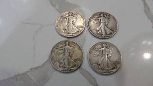 1-1937, 2-1941S,1-1942S Walking Liberty Half Dollars