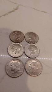lot 34 image: 1974D, 1979D, 1972D, 1077D, 1995D, 1974 Kenndy Half Dollars