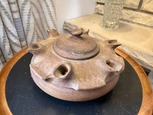 Hand Carved Wooden Vessel with Lid - Decorative Container