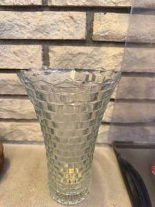 Clear Glass Vase - Hobnail Diamond Pattern, Tall Flared Rim