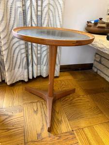 Danish Teak Round Side Table - Black Top (Made in Denmark)