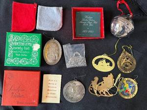 Towle Sterling Christmas Medallions 1971 & 1972 with Wallace Sleigh Bell Ornament