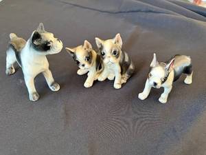 Three Vintage Ceramic Boston Terrier Dog Figurines Set