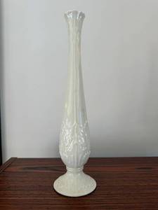 Lenox Ivory Porcelain Bud Vase - Tall Fluted Neck, Leaf Motif - Made in USA