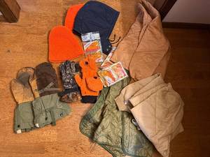 Assorted Hunting Winter Gear Bundle - Gloves, Mittens, Orange Beanie, Liners & Foot Warmers