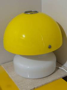 Vintage Mushroom Style Table Lamp - Yellow Dome Shade, White Base - Tested Working