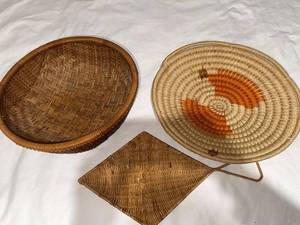 Handwoven Baskets Set of 3 - Round Orange-Accent, Oval Weave, Square Mat