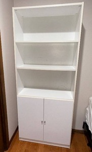 White Storage Cabinet with Open Shelves - 2-Door Base - 70in Tall