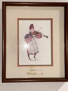 P Buckley Moss Signed Personalized Print - Girl Playing Violin Framed Artwork