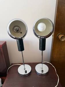 Pair of Vintage Chrome Eyeball Table Lamps - Mid Century Modern Adjustable Globe
