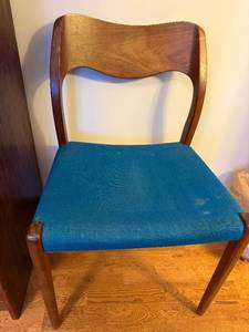 Vintage Mid-Century Modern Teal Upholstered Wood Chair with Curved Back