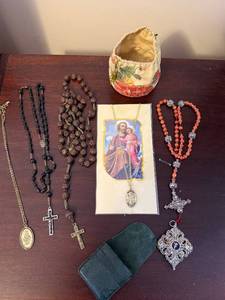 Vintage Catholic Rosary Necklace Medal Religious Jewelry Assortment Estate Lot