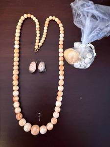 Bead Necklace - Pink Peach Round Beads, 20in Length