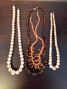 Beaded Necklaces - Pink Coral & White Beads (Lot of 4)