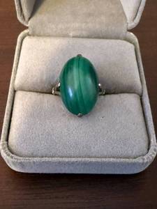 Green Malachite Cabochon Ring - Gold-Tone Setting