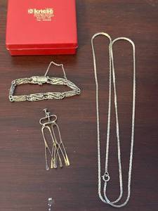 Leskovar 835 Silver Screw-Back Earrings, Filigree Necklace & Bracelet