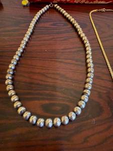 Beaded Necklace & Gold-Tone Chain - Silver-Gold Beads