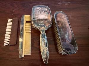 Vintage Vanity Brush Set with Ornate Dressing Brush, Long Bristle Brush & Comb