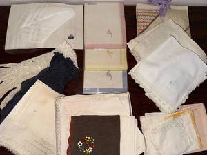 Handkerchiefs - Vintage Hand-Embroidered Collection with Lace Edges, Assorted
