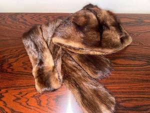 Vintage Brown Fur Hat & Satin-Lined Scarf Set