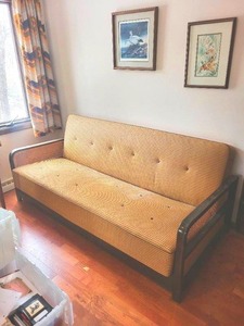 Karl Noethelfer Vintage Sofa Bed - Tufted Sleeper with Dark Wood Arms