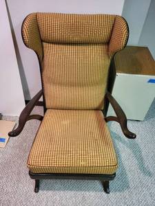 Vintage Karl Noethelfer Lounge Chair - High-Back Wood Frame, Checkered Upholstery